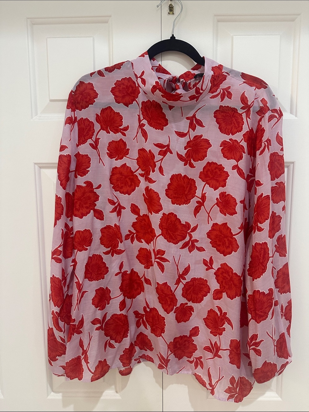 Ann Taylor Red Floral High-Neck Women's Blouse XL